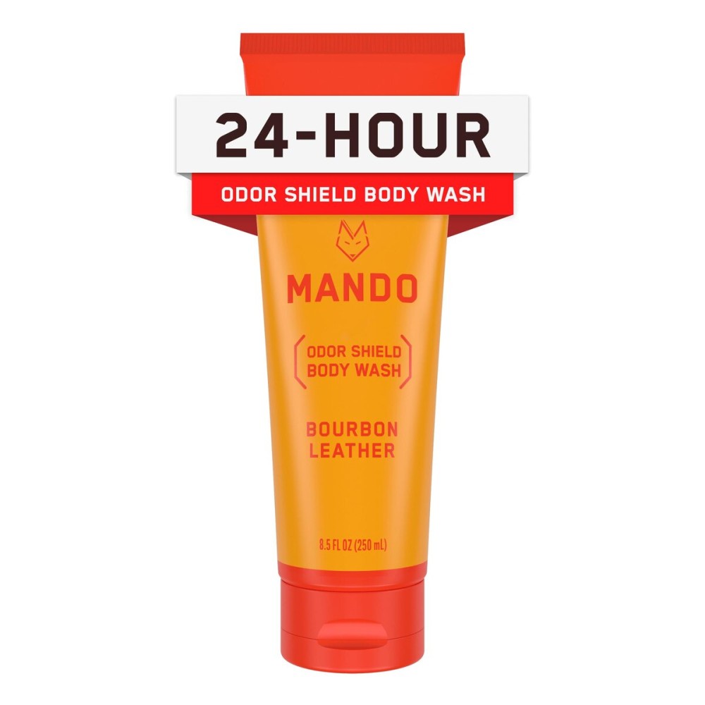 Mando Odor Shield Body Wash - 24 Hour Control - Removes Odor Better than Soap - SLS and Paraben Free, Skin Safe - 8.5 Ounce (Bourbon Leather)