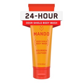 Mando Odor Shield Body Wash - 24 Hour Control - Removes Odor Better than Soap - SLS and Paraben Free, Skin Safe - 8.5 Ounce (Bourbon Leather)