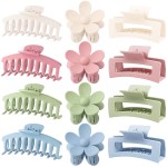 Large Hair Claw Clips 12 Pack, Flower Hair Clips for Thin Hair, Big Square Matte Strong hold for Thick Hair, 3 Styles Hair Clips for Women Thick Hair 4 Colors