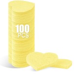 100-Count Compressed Facial Sponges for Estheticians Heart Shape Natural Cellulose Sponge Professional Cosmetic Spa Sponges for Face Cleansing, Massage, Pore Exfoliating, Mask, Makeup Removal, Yellow