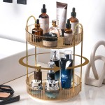 shuang qing Rotating Makeup Organizer for Vanity, High-Capacity Skincare Clear Make Up Storage Perfume Organizers Cosmetic Dresser Organizer Countertop 360 Spinning (Gold, 2 Tier)