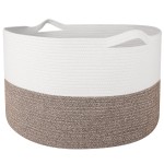 WISELIFE Storage Basket Large Cotton Rope Basket 21.7x 21.7 x 13.8 with Handle Big Soft Nursery Cube Bin Laundry Hamper for Living Room(White/Brown)