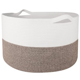 WISELIFE Storage Basket Large Cotton Rope Basket 21.7x 21.7 x 13.8 with Handle Big Soft Nursery Cube Bin Laundry Hamper for Living Room(White/Brown)