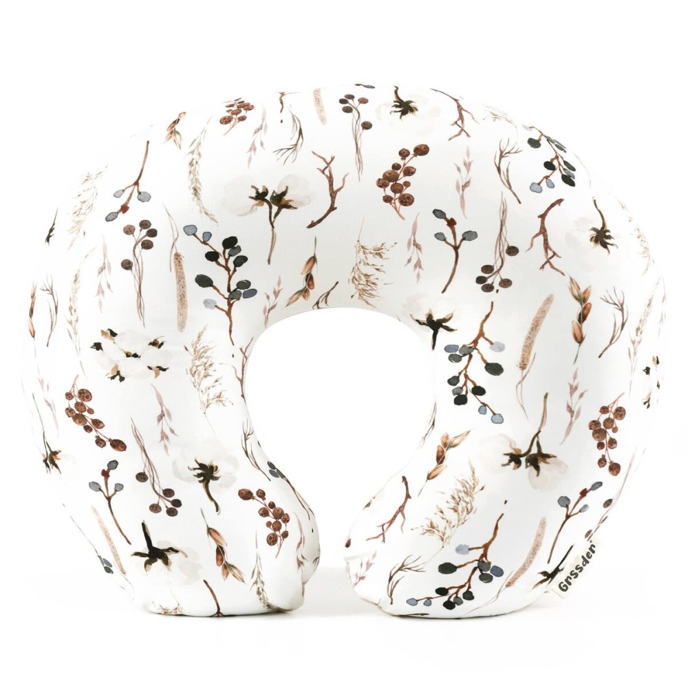 GRSSDER Nursing Pillow Cover Stretchy Minky Removable Nursing Covers for Breastfeeding Pillows, Ultra Soft Comfortable Slipcover for Boy and Girls, Stylish Pretty Flora, Beige