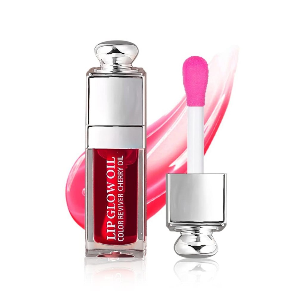 GECOMO Hydrating Lip Glow Oil, Lip Oil Gloss Transparent Toot Tinted Nourishing Long Lasting Repairing Lightening Lip Lines (CHERRY) 0.2 OZ