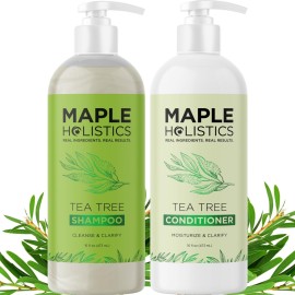 Tea Tree Shampoo and Conditioner Set - Sulfate Free Clarifying Shampoo and Conditioner for Oily Hair & Scalp Care with Australian Tea Tree Oil - Complete Dry Scalp Treatment for Build Up (16 Fl Oz)