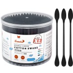 HOMEFOX XL Thick Black Cotton Swabs Pointed Precision - 250 Count Extra Large - Pointy Organic Cotton Buds Goth Bathroom Tightly Wrapped Charcoal Tips Paper Stick Cruelty-Free, XL Pointy & Round Black