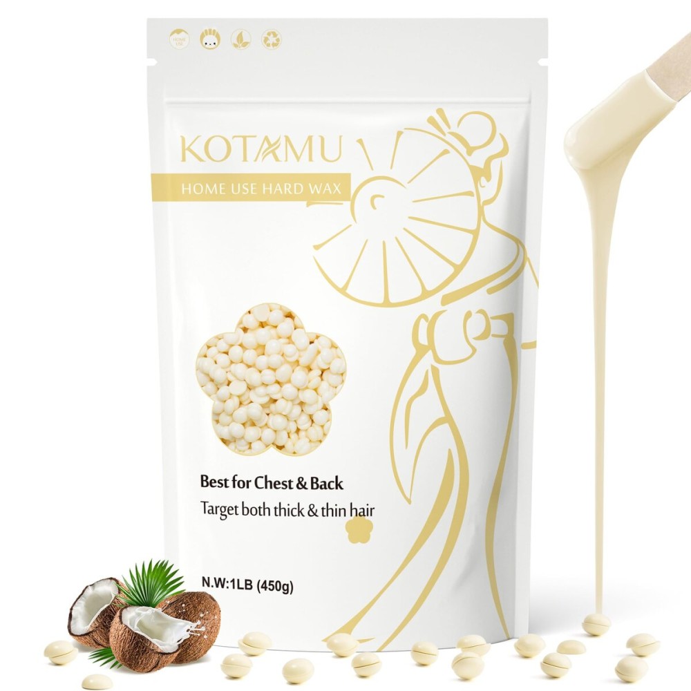 KOTAMU Hard Wax Beads for Hair Removal - 1lb Sensitive Skin Thick Hair Formula for Full Body, Face, Chest, Back, Leg, Bikini Brazilian Waxing - Wax Refill for Women and Men