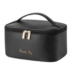 KITENROM Makeup Bag Portable Travel Cosmetic Bag with Brush HolderWaterproof Make Up Bag For Women with Handle Dark Black