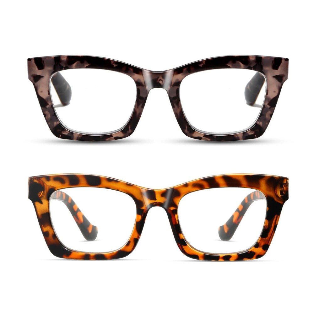 Hubeye Oprah Style Readers for Women Stylis Style Reading Glasses with Blue Light Blocking and Spring HingeGrey+Brown1.0