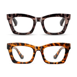 Hubeye Oprah Style Readers for Women Stylis Style Reading Glasses with Blue Light Blocking and Spring HingeGrey+Brown1.0