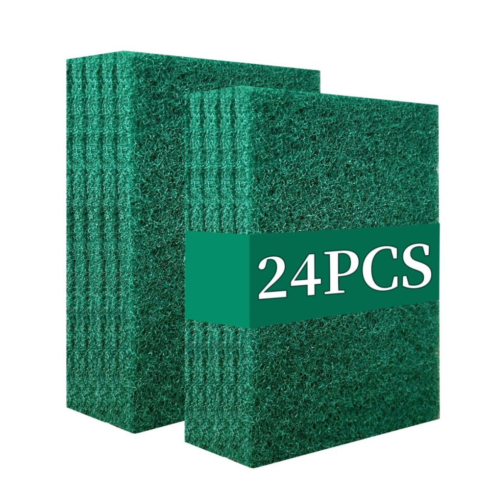 GUEICN Heavy Duty Scour Pads Sponge Dish Scrubber Non-Scratch Green Reusable Household Scrub Pads for Kitchen and Dish Cleaning Tool (24Pcs)