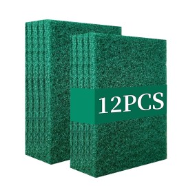 GUEICN Heavy Duty Scour Pads Sponge Dish Scrubber Non-Scratch Green Reusable Household Scrub Pads for Kitchen and Dish Cleaning Tool (12Pcs)