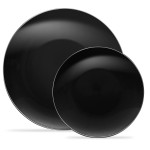 PLASTICPRO 32 Piece Combo Plate Set includes 16-7\'\' inch Plates & 16-10\'\' inch Plate Black Plates with Silver Rim Plastic PartyPlate Premium heavyweight Elegant, Disposable, Tableware, Dishes,