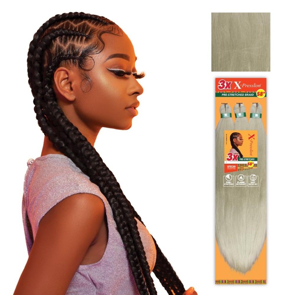 Sensationnel X-pression prestretched braiding hair - 3x braid 58 inch all kanekalon flame retardant synthetic braid for box braids and twists (3 pack, PEBBLE)