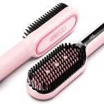 TYMO Hair Straightener Brush - Upgraded Ionic Plus Straightening Brush with Dense Bristles, 16 Temps, Dual Voltage | Ceramic Hot Comb for Women | Flat Iron for Thick Curly Hair, Pink