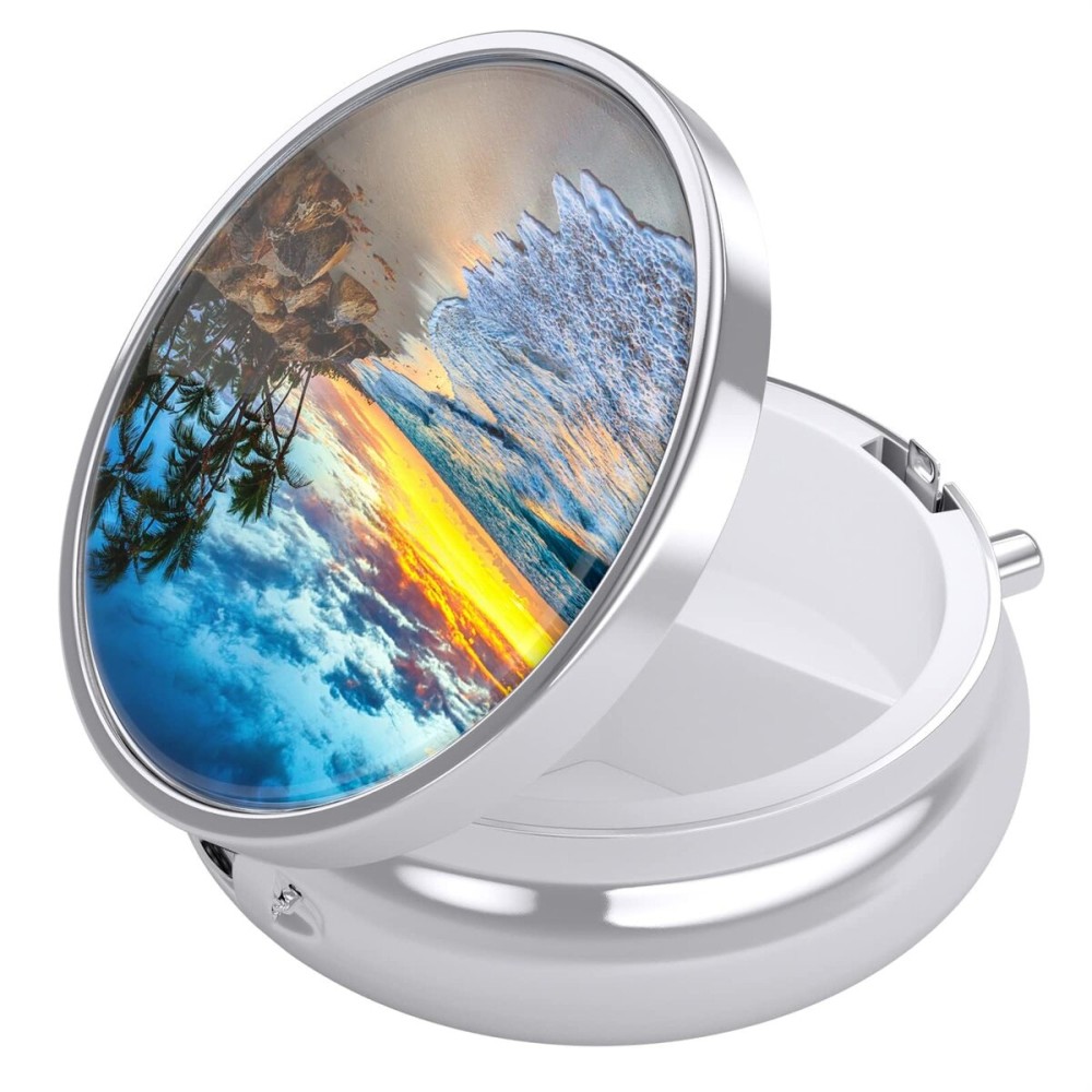 Nipichsha Pill Box, Small Pill Case for Purse & Pocket, Cute Medicine Organizer Travel Pillbox, Portable Pill Container Holder to Hold Vitamins, Medication, Fish Oil and Supplements, Sky and Sea