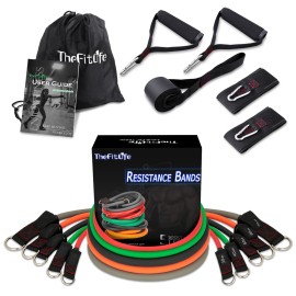 TheFitLife Exercise Resistance Bands with Handles - 5 Fitness Workout Bands Stackable up to 110/150/200/250 lbs, Training Tubes with Large Handles, Ankle Straps, Door Anchor, Carry Bag (250LBS)