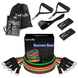 TheFitLife Exercise Resistance Bands with Handles - 5 Fitness Workout Bands Stackable up to 110/150/200/250/300 lbs, Training Tubes with Large Handles, Ankle Straps, Door Anchor, Carry Bag (300LBS)