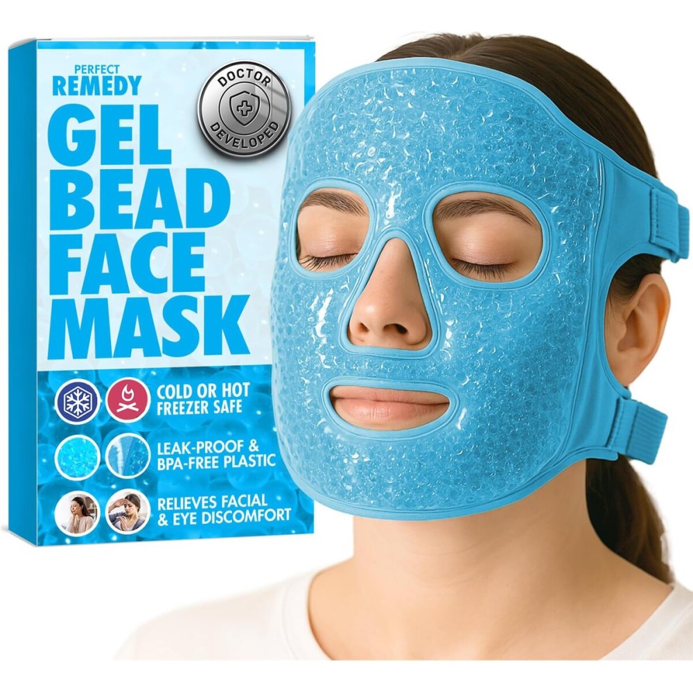 Perfect Remedy Face Ice Pack, Reusable Hot & Cold Ice Face Mask, Gel Compress for Helping with Puffy Eyes and aiding in Conditions of Swelling, Facial Spa Cooling Mask for Women and Men (Blue)