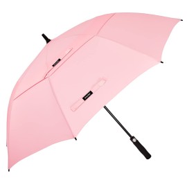 G4Free 62 Inch Automatic Open Golf Umbrella Extra Large Oversize Double Canopy Vented Windproof Waterproof Stick Umbrellas (Light Pink)