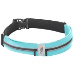 Slim Running Belt for Women and Men, Waterproof Phone Holder for Running, Reflective 2-Pocket Waist Pack for Storing Runners Essentials Safely, Runners Fanny Pack, Money Belt (Pool Blue Light)