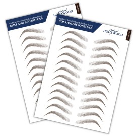 Bliss and Beyond USA, 2 Sheets Waterproof Eyebrow Tattoo Stickers, Long Lasting, Natural Looking Fake Eyebrows for Alopecia, Chemo, Cancer Gift. Same Size (Natural Hollywood, Dark Brown)