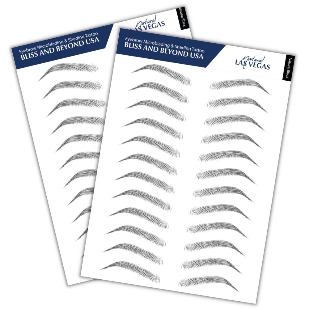 Bliss and Beyond USA, 2 Sheets Waterproof Eyebrow Tattoo Stickers, Long Lasting, Natural Looking Fake Eyebrows for Alopecia, Chemo, Cancer Gift. Same Size (Natural Las Vegas, Black)