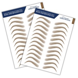 Bliss and Beyond USA, 2 Sheets Waterproof Eyebrow Tattoo Stickers, Long Lasting, Natural Looking Fake Eyebrows for Alopecia, Chemo, Cancer. Same Size (Dramatic Hollywood, Light Brown)