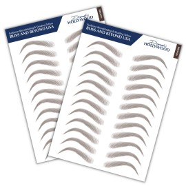Bliss and Beyond USA, 2 Sheets Waterproof Eyebrow Tattoo Stickers, Long Lasting, Natural Looking Fake Eyebrows for Alopecia, Chemo, Cancer Gift. Same Size (Dramatic Hollywood, Brown)