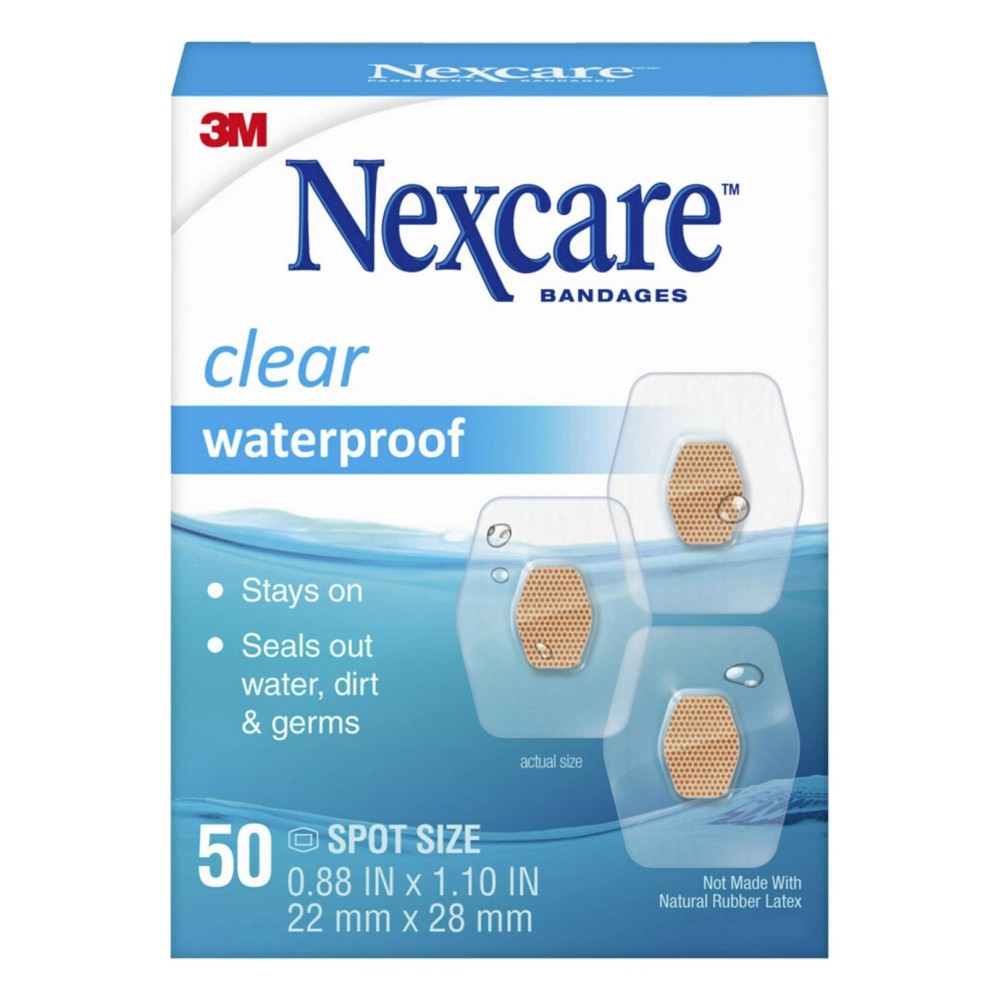 Nexcare Waterproof Clear Bandages, Covers And Protects, 360 Degree Seal Around The Pad Offers Protection Against Water, Dirt, And Germs, 0.88 x 1.1 in, 50 Count(Pack of 3)