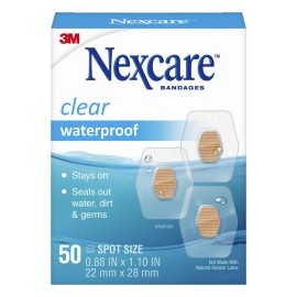 Nexcare Waterproof Clear Bandages, Covers And Protects, 360 Degree Seal Around The Pad Offers Protection Against Water, Dirt, And Germs, 0.88 x 1.1 in, 50 Count(Pack of 3)