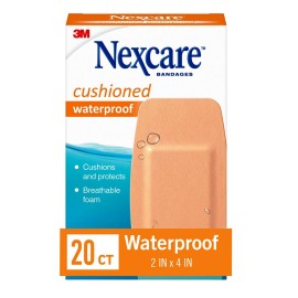 Nexcare Waterproof Cushioned Bandages, Knee & Elbow, 2 x 4 in, 20 Count