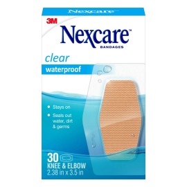 Nexcare Waterproof Clear Bandages For Knee And Elbow, Stays On Skin In The Bath, Shower Or Pool, 2.38 x 3.5 in, 30 Count