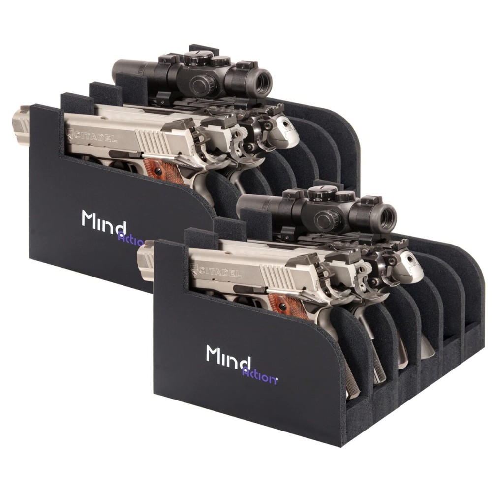 MIND&ACTION Foam Pistol Rack for Gun Safe, Gun Cabinet Accessories, Pistols Holder Storage Organizer, Revolver Firearm Handgun Rack Stand Display (2 Pack-6 Pistols Black)