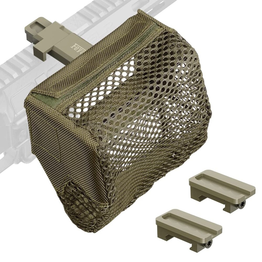 Feyachi Heat Resistant Brass Catcher for AR Thickened Nylon Cartridge Casing Shell Catcher Net with Quick Release Zipper, 2 Picatinny Rail Mounts - Holds 100+ Casings (Khaki)