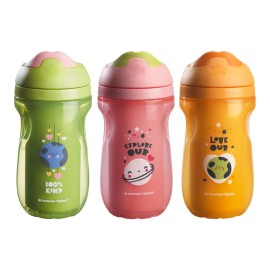 Tommee Tippee Superstar Insulated Sippee Bottle, 12m+, 9oz, Pack of 3, Non-Spill Toddler Trainer Drinking Bottle, Leak-Proof and Shake-Proof, Bite-Resistant and BPA Free (Design May Vary)