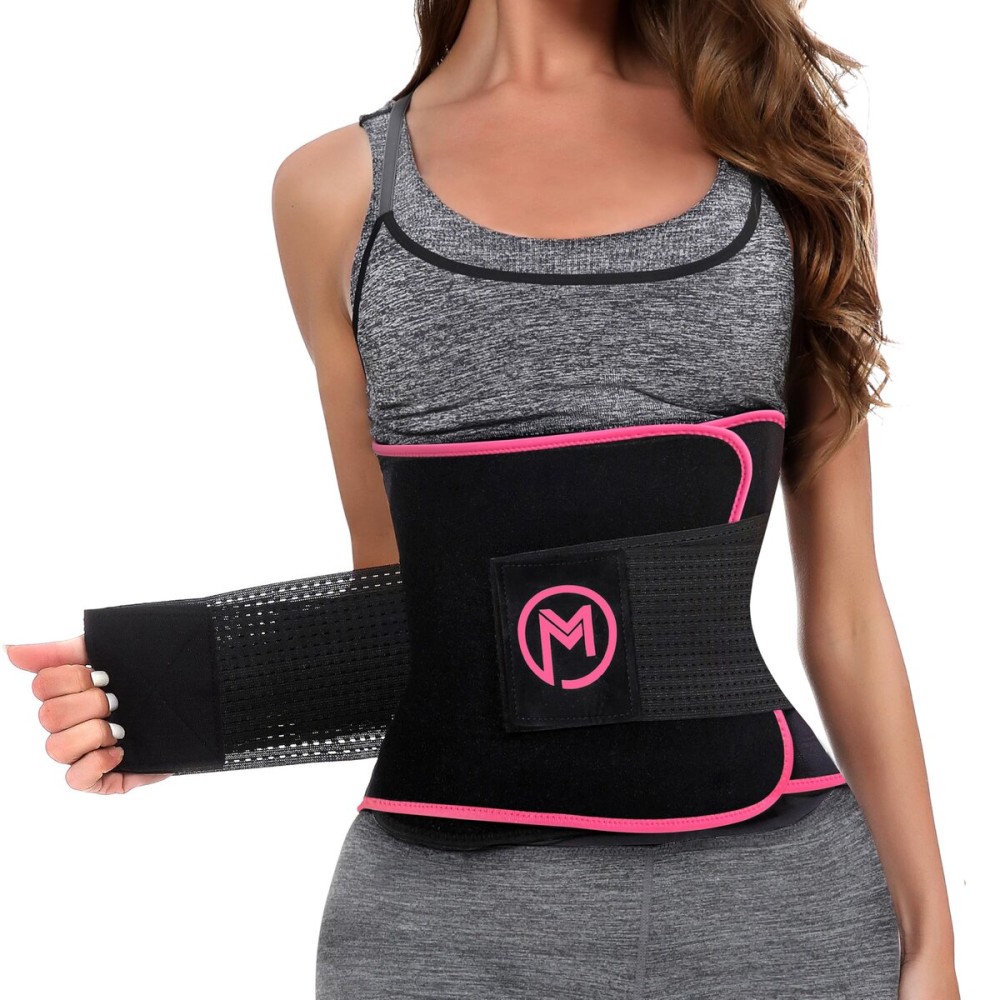 MERMAID\'S MYSTERY Waist Trimmer with Back Support Bars - Sweat Enhancing Fitness Belt for Men & Women - Extra Core Comfort & Premium Quality - Pink S