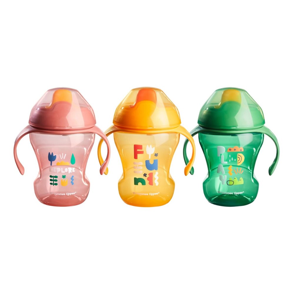 Tommee Tippee Sippee Trainer Cup with Handles, Water Bottle for Toddlers, Spill-Proof, BPA Free, 8oz, 7m+, Pack of 3, Pink, Green and Orange