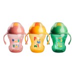 Tommee Tippee Sippee Trainer Cup with Handles, Water Bottle for Toddlers, Spill-Proof, BPA Free, 8oz, 7m+, Pack of 3, Pink, Green and Orange