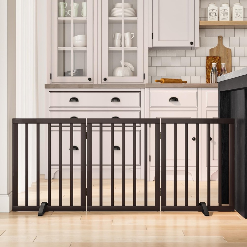 Mino Kesper Dog Gates for Doorways Stair House Freestanding Pet Gates for Dogs Wooden Dog Gate with Support Feet Indoor Fence