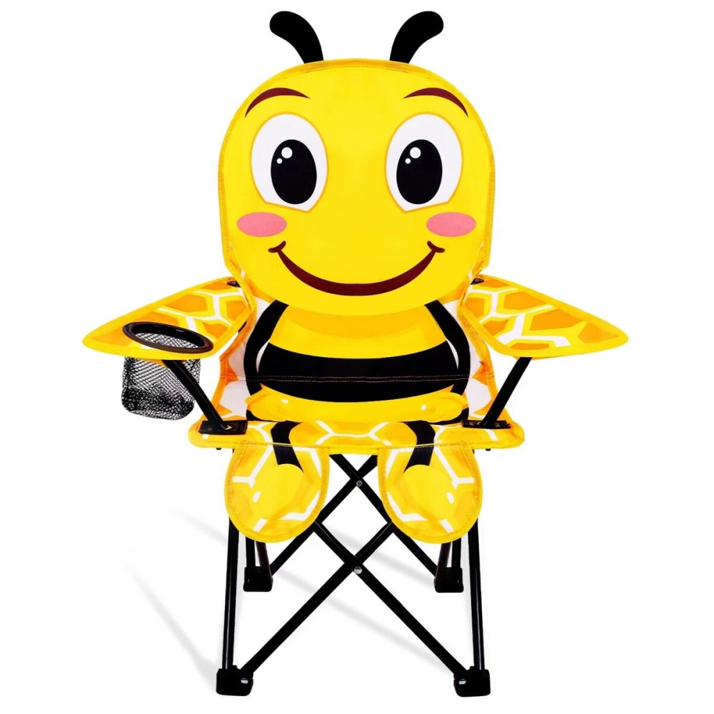 KABOER Kids Outdoor Folding Lawn and Camping Chair with Cup Holder and Carrying Bag, Children\'s Camping Chairs for Outdoor Beach Travel (Bee)