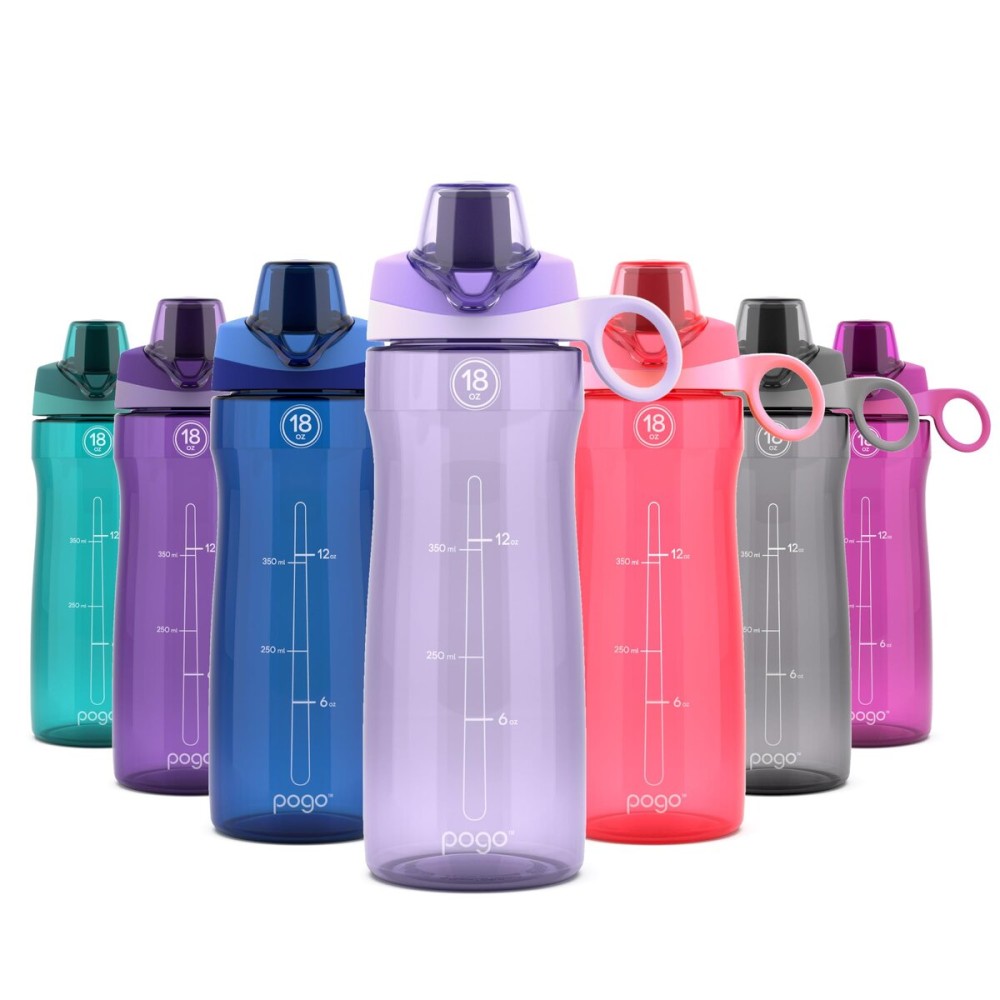 Pogo 18oz Plastic Water Bottle with Chug Lid and Carry Handle, Reusable, BPA Free, Dishwasher Safe, Perfect for Travel, School, Outdoors, and Gym, Lilac