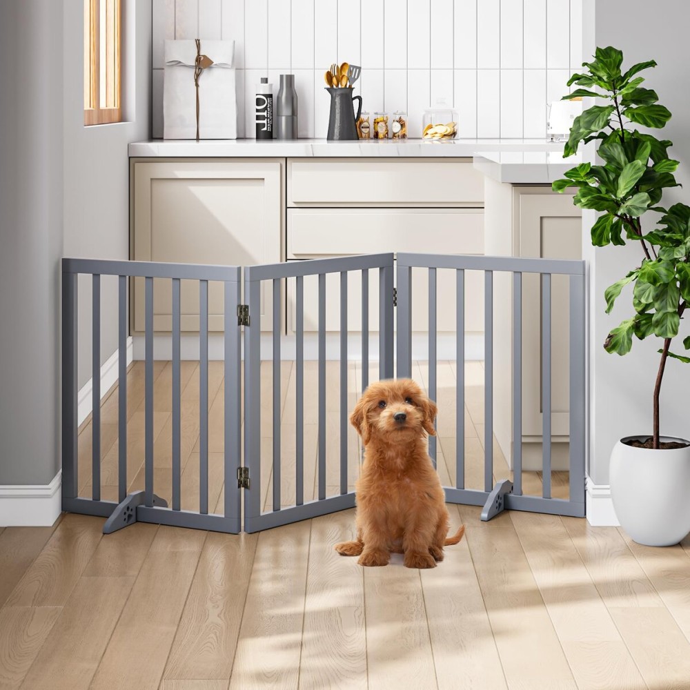 Mino Kesper Freestanding Wooden Dog Gate - 24 Inch Tall, Support Feet, Step Over, Indoor
