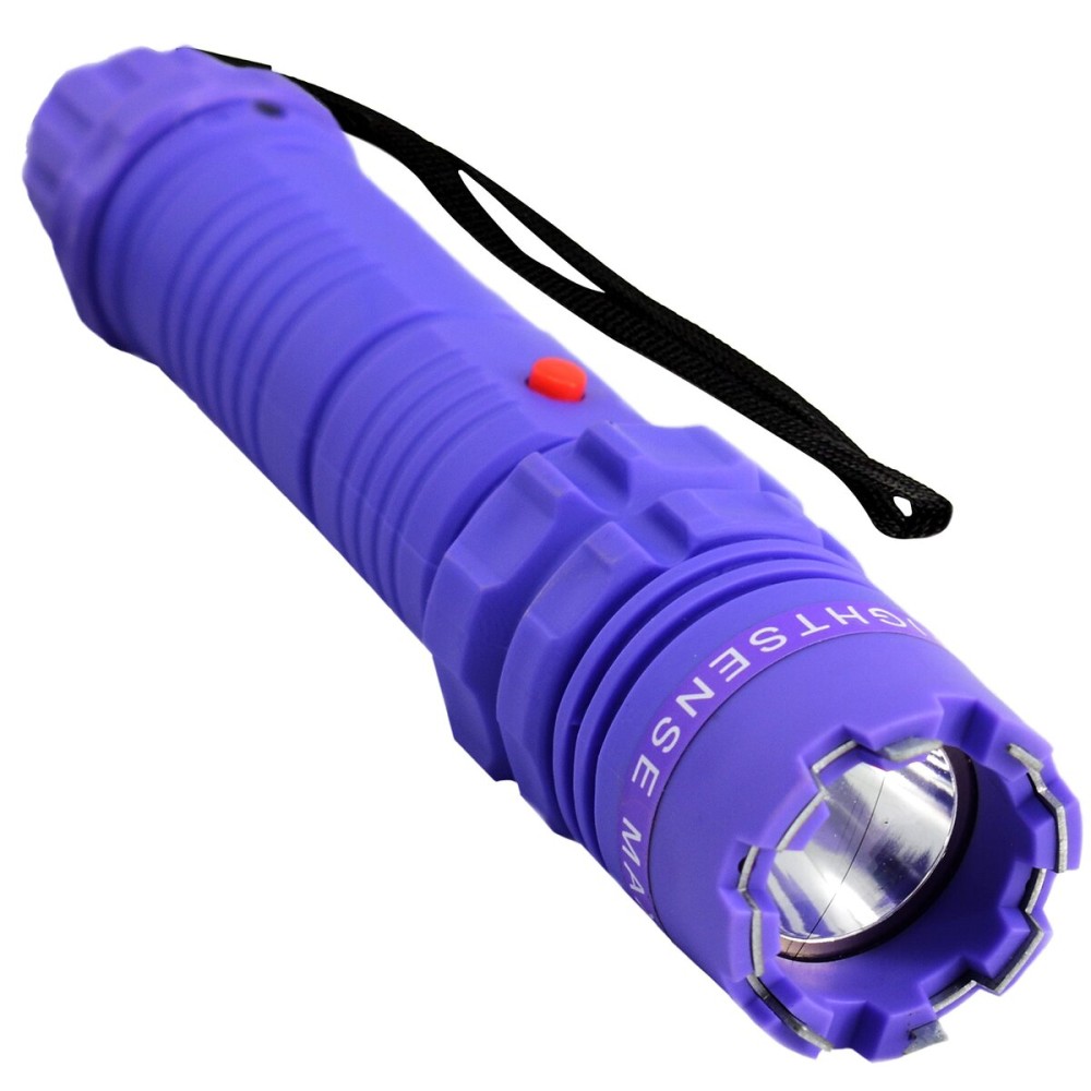 Fightsense Heavy Duty Flashlight Stun Gun for Women Self Defense - Rechargeable Batteries - Bright LED Flashlight with Three Modes for Men Or Women (Purple)