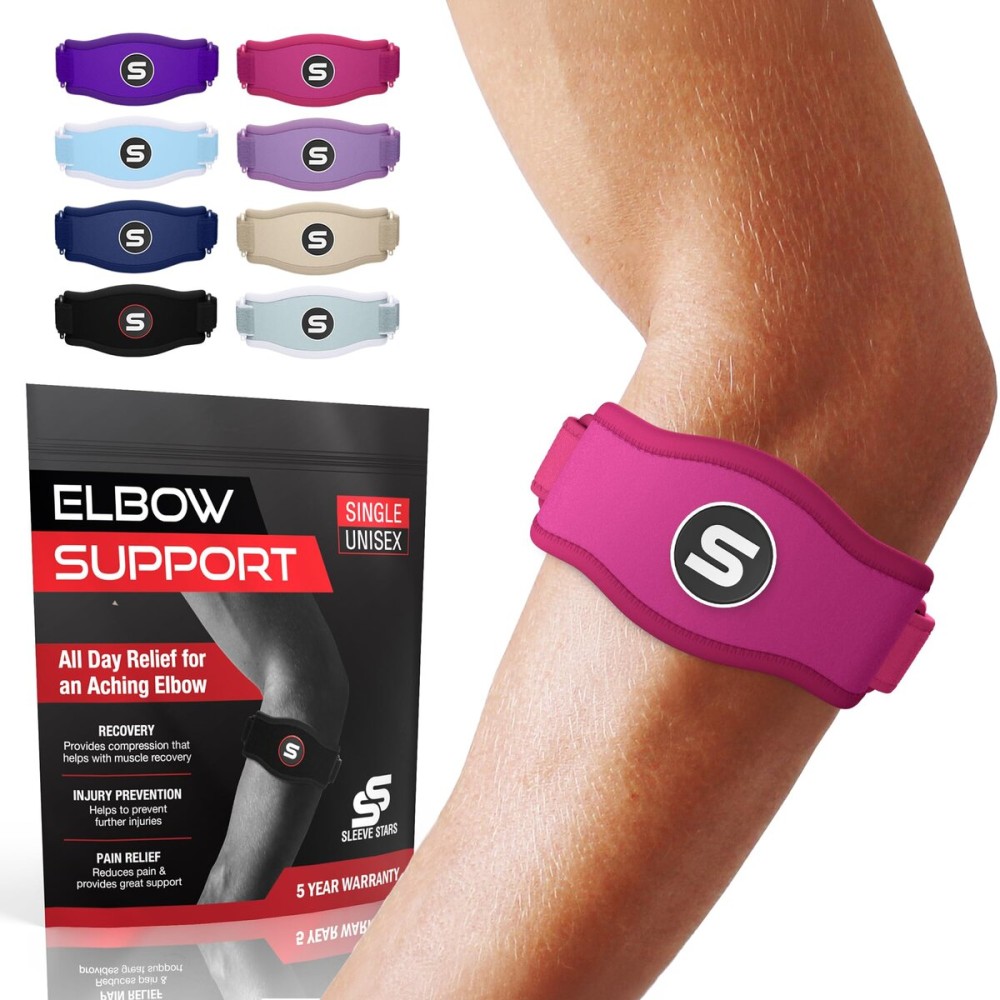 Sleeve Stars Tennis Elbow Brace for Women - Adjustable Tennis Elbow Strap, Golfers Elbow Brace for Men, Counterforce Brace for Tennis Elbow for Tendonitis Relief, Fits 9-23 (Pair/Hot Pink)
