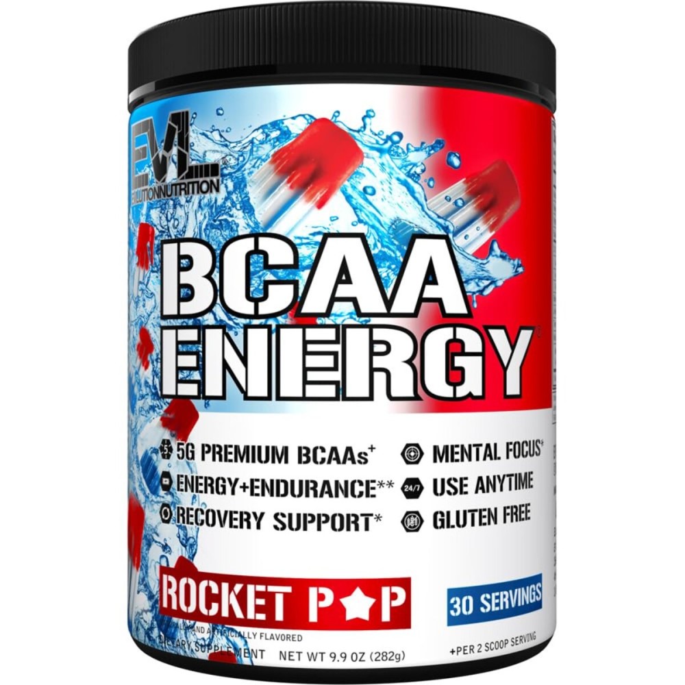 EVL BCAAs Amino Acids Powder - BCAA Energy Pre Workout Powder for Muscle Recovery Lean Growth and Endurance - Rehydrating Post Workout Recovery Drink with Natural Caffeine - Rocket Pop