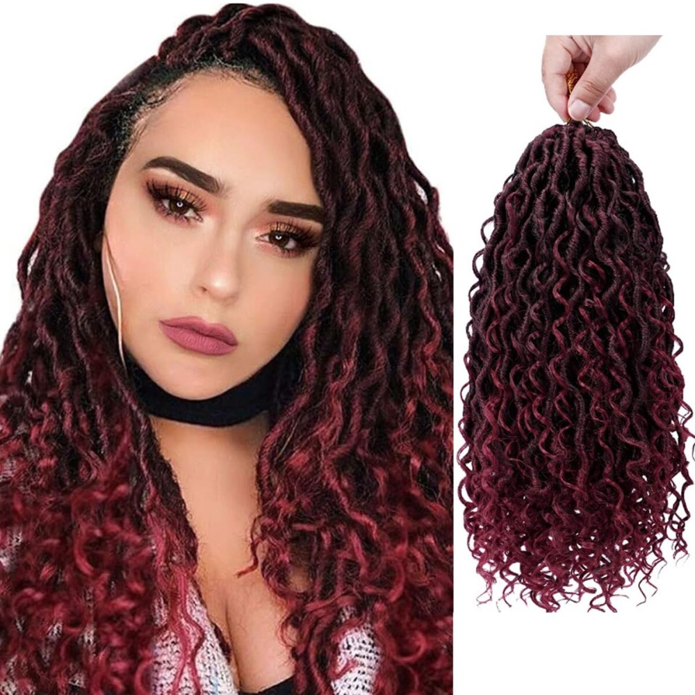 Faux Locs Crochet Hair 14 Inch Ombre Goddess Locs Crochet Hair for Women Soft River Curly Pre Looped Crochet Braids with Curly Ends Boho Hippie Synthetic Hair Extensions(6 packs, 1b/bug)