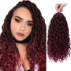 Faux Locs Crochet Hair 14 Inch Ombre Goddess Locs Crochet Hair for Women Soft River Curly Pre Looped Crochet Braids with Curly Ends Boho Hippie Synthetic Hair Extensions(6 packs, 1b/bug)