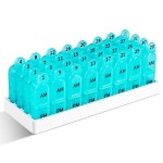 Daviky Monthly Pill Organizer 2 Times a Day, 30 Day Pill Box AM PM with Separate Container, One Month Medicine Case Twice a Day to Hold Vitamins, Supplements and Medication (Cyan)
